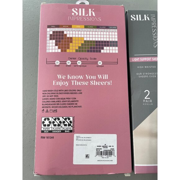 Silk Impressions Pantyhose Size Medium Light Support Sheer 2 Pair 20 Denier NEW - Picture 3 of 6